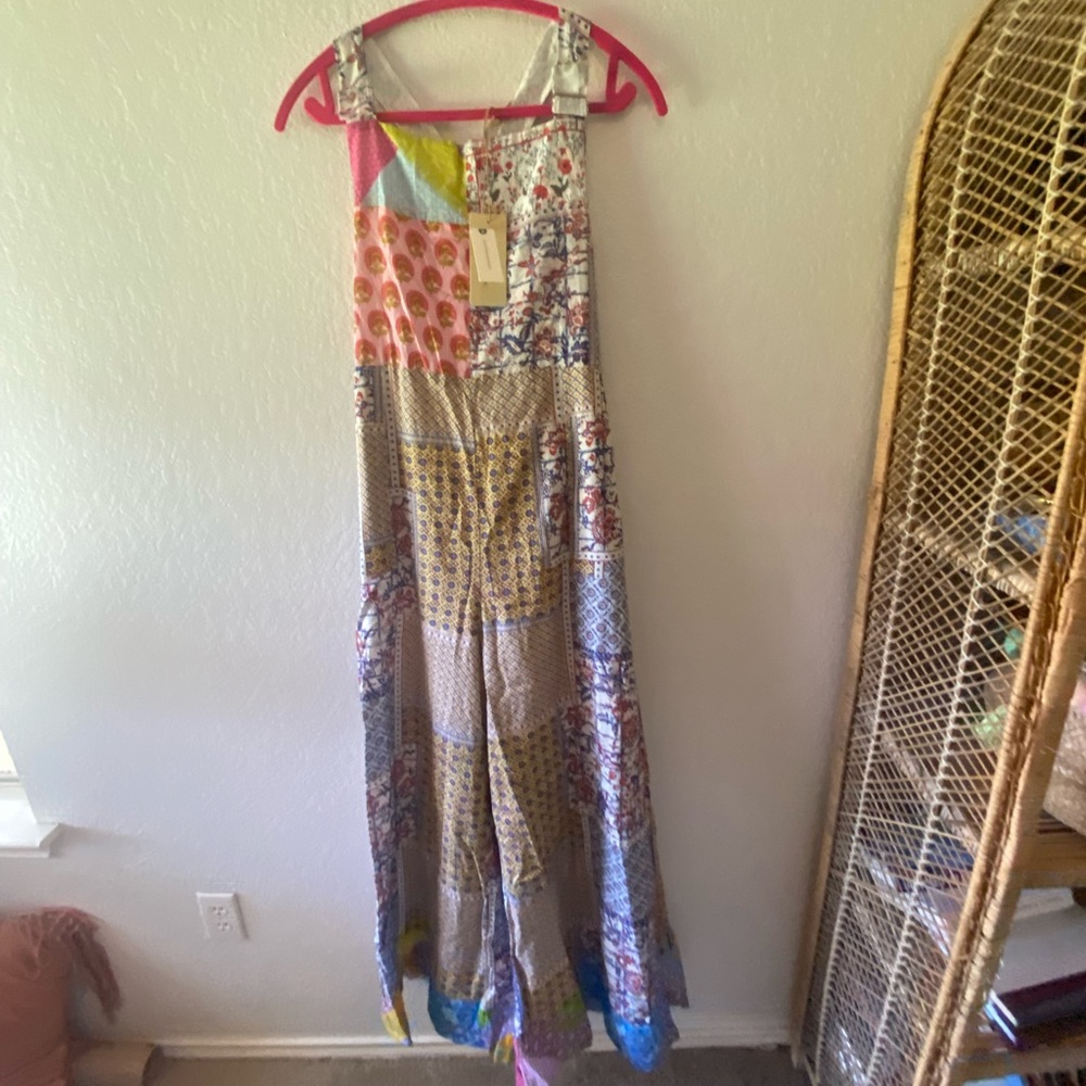 Amazing Anthropologie Let Me Be Patchwork Overalls size XL - Picture 6 of 14